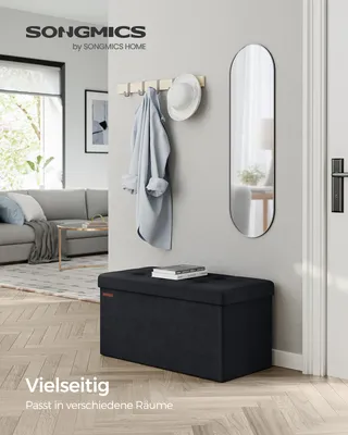 Produktbild von SONGMICS Sitzbank mit Stauraum aus Samt, klappbare Sitztruhe, 2 extra Aufbewahrungsboxen, 38 x 76 x 38 cm, bis 300 kg belastbar, für Flur, Wohnzimmer