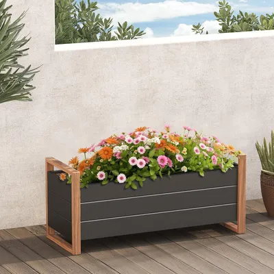 Productafbeelding van Verhoogd plantenbak, tuin, metaal, afwateringssysteem, voor buiten, 100x38x91 cm