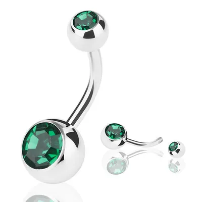 Produktbild von Taffstyle Bauchnabelpiercing Bauchnabelpiercing Banane Stecker Doppel Kristall, Emerald / 1,6mm x 10mm / 8mm x 5mm