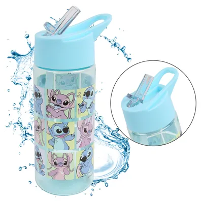 Obrázek produktu pro Disney Lilo a Stitch plastová láhev s brčkem, láhev na vodu, průhledná 420 ml