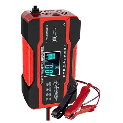 Produktbild von Intelligentes 12V KFZ Batterieladegerät, Autobatterie Ladegerät mit LED-Display, Batterie Ladegerät - EMERGIX
