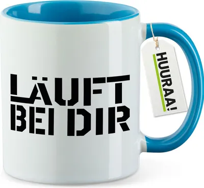 Produktbild von Huuraa Kaffeetasse Läuft bei dir Jugendwort 330ml Blau Keramik Kaffeebecher Geschenkidee