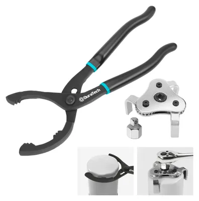 Produktbild von DURATECH 2-teiliges Ölfilterzangen- und Ölfilterspinnen-Set, 30 cm verstellbare Ölfilterzange & 3-armiger Ölfilterschlüssel, Ölwechselwerkzeug für Autos, für Ölfilter Ø 63–103 mm