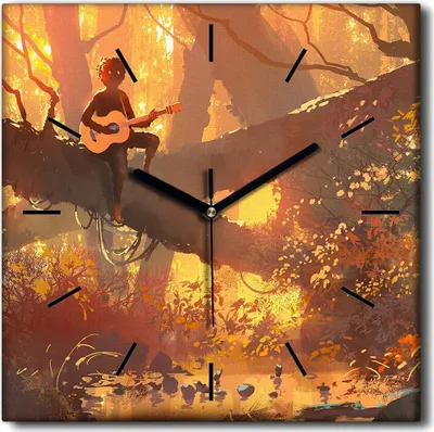 Produktbild von Coloray Uhr auf Leinwand 30x30 cm Wand Uhr Dekoration Wohnzimmer Segeltuch schwarze Hände -Herbstbaumgitarre.