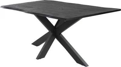 Produktbild von Esstisch - Schwarz - 180 x 90 cm - Akazie massiv - Metallgestell - mit Baumkante