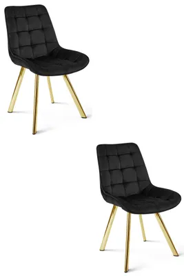 Productafbeelding van Twee zwarte fluweelstoelen, model SORIA, met gouden poten, geschikt voor de woonkamer, keuken of eetkamer