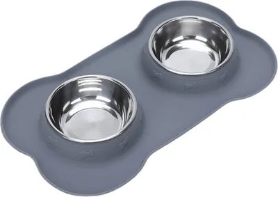 Produktbild von Futternapf für Haustiere, praktisch, auslaufsicher, Doppelnapf aus Silikon, leicht zu reinigen, Katzenfutter, Wassernapf, Haustierbedarf