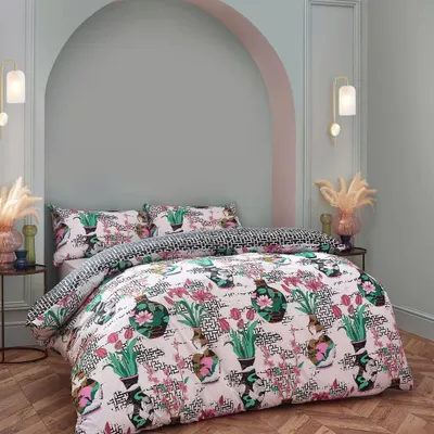 Produktbild von Furn - Floral - Bettwäsche-Set "Ishiko" - Polyester-Baumwollmischgewebe RV2932 (Doppelbett) (Weiß)