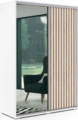 Produktbild von Kair Kleiderschrank mit Spiegel und Schiebetüren - Weiß - Lamellen Craft Gold - 200 x 62 x 215 cm