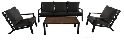 Image de MISTERIOSO | Ensemble de meubles de jardin - 4 pièces - Gris foncé - Aluminium - Canapé - 2 Fauteuils - Table