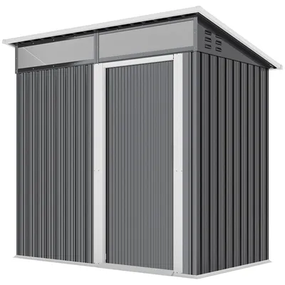 Produktbild von Metall-Gartenhaus mit Schiebetš¹r, Fenstern und Belš¹ftung fš¹r die Lagerung im Freien, 195 x 122 x 159/182 cm, Grau
