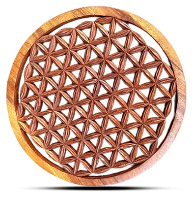 Productafbeelding van Rond decoratief houten paneel met Levensbloemmotief, 30 cm