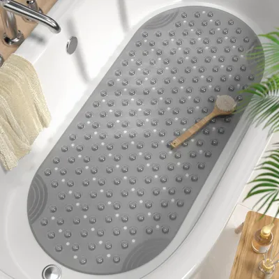 Produktbild von Badewannenmatte Oval rutschfest 88 x 40 cm Grau Schimmelresistent Maschinenwaschbar