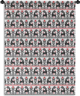 Produktbild von MuchoWow® Wandteppich Wandbehang Hirsche - Muster - Schwarz - Rot 120x160 cm Tapisserie Dekoration Wandtuch - Wohnzimmer - Moderne