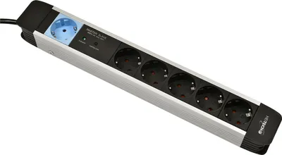 A power strip with multiple outlets is shown against a white background.