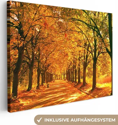 Produktbild von MuchoWow® - Leinwandbilder - Wald - Herbst - Jahreszeiten - Ländlich, Wandbild, Wanddeko Bilder Wohnzimmer, 80x60 cm