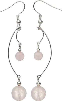Produktbild von Lange Ohrhänger Ohrringe aus echtem Rosenquarz Länge 6.8cm Ohrschmuck Damen