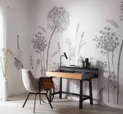 Produktbild von NEWROOM Tapete Schwarz Vliestapete Blumen - Wandbild Floral Weiß Grau Wiese Pusteblume Tapete Romantisch Blumentapete