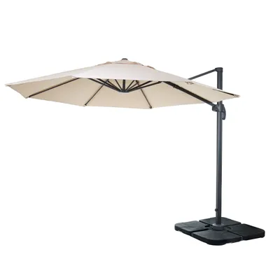 Zdjęcie produktu dla Parasol gastronomiczny HWC-A96, parasol, okrągły Ø 3m poliester aluminium/stal 23kg ~ kremowy ze stojakiem, obrotowy