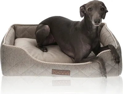 Produktbild von DOTTY Schlafplatz Hundebett Hundesofa, Katzenbett, Kuscheliges Haustierbett, Plüschbett für kleine Hunde, waschbar, Hellbraun, Größe S (55 cm x 45 cm)