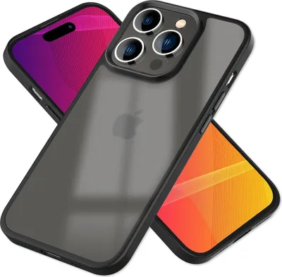 Immagine prodotto di Custodia ibrida per iPhone 14 Pro - Copertura rigida traslucida opaca Cornice in silicone nero
