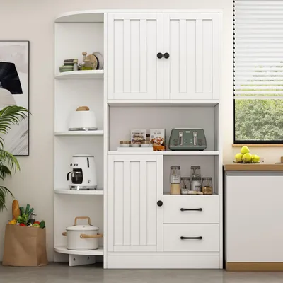 Immagine prodotto di Armadio angolare bianco 104×35×155 cm con 3 ante, 2 cassetti e ripiani