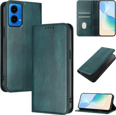 Produktbild von Handyhülle für Motorola Moto G45 / G34, Vintage Leder RFID Schutz Kartenfach Standfunktion Magnetische Klapphülle Grün