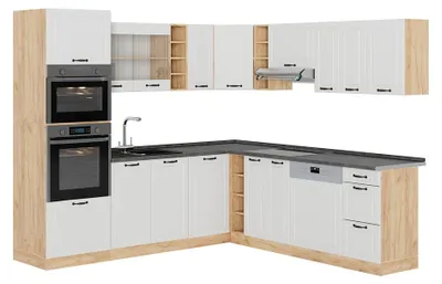Productafbeelding van Hoekkeuken Vicco R-Line Wit Landhuis/Goudkleurig Eiken 247 x 237 cm, WB Antraciet, Model 54059