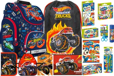 Produktbild von 14tlg HOT WHEELS Schulranzen Rucksack Ranzen Federtasche Sportbeutel MAPPE, ZEICHENBLOCK, SCHÜRZE ZUBEHÖR schulruckack fur jungen