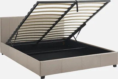 Immagine prodotto di Letto a cassettone con rete a doghe e testiera, 160x200cm, Beige