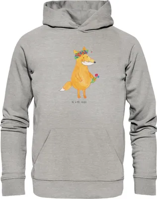 Produktbild von Mr. & Mrs. Panda Bedruckter Hoodie Fuchs Blumen Größe XXL - Heather Grey - Geschenk, Pullover, Hoody, Ich, Kapuzenpullover, Blumenliebe, Liebe, Boho, Kapuzenpulli, Blume