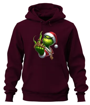 Produktbild von Grinch Santa frech Goldkette Weihnachten Geschenk Hoodie Kapuzenpullover, Burgundy, XL