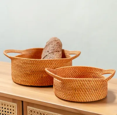 Image de Petit panier de rangement en rotin Rootz, panier décoratif SUWARI, idéal comme corbeille à pain ou corbeille à fruits