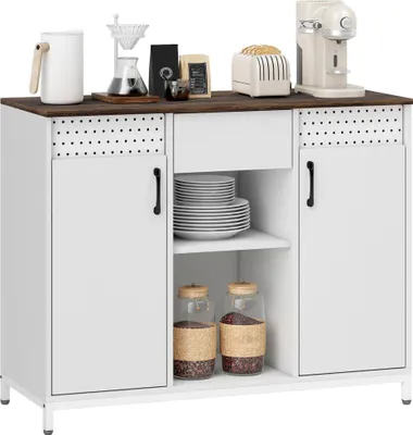 Produktbild von Sideboard für Wohnzimmer - Kommode - Türen, Schublade, Offene Fächer, Verstellbare Einlegeböden, Melaminbeschichtete Spanplatte - Schwarz