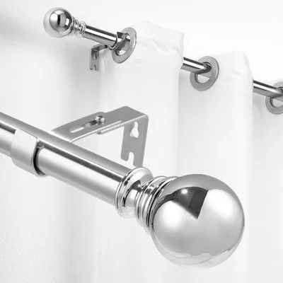Produktbild von Verstellbare silberne Vorhangstange von 66 bis 300 cm für Wohn- und Schlafzimmer