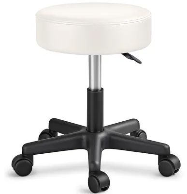 Produktbild von Verstellbarer Rollhocker beige bis 150 kg | Drehhocker mit 10 cm dicker Polsterung | Bürohocker 360° drehbar mit Rollen