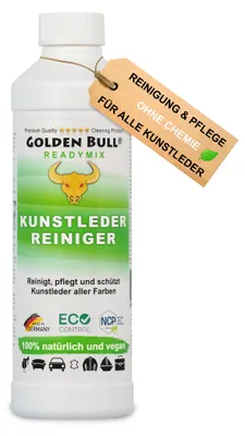 Produktbild von Golden Bull® Kunstleder Reiniger & Kunstleder Pflege 500ml - Natürlicher Kunstlederreiniger für Auto, Sofa & Couch Reinigung