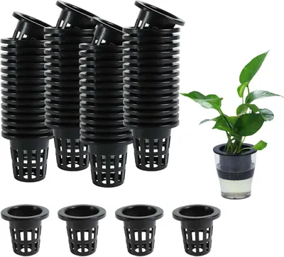Produktbild von Hydroponische Netztöpfe 2 x 2 Zoll, schwarzes Kunststoff, langlebig, für Gemüseanbau, 60 Stück