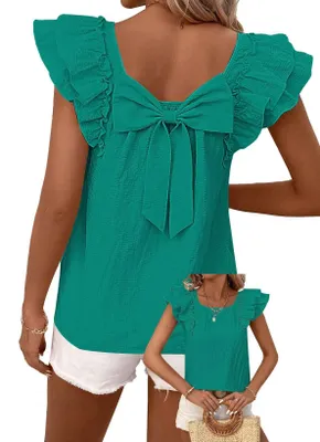 Productafbeelding van TUUHAW Tunika voor dames, grote maten, zomer, korte mouwen, losvallende turquoise top, maat 3XL