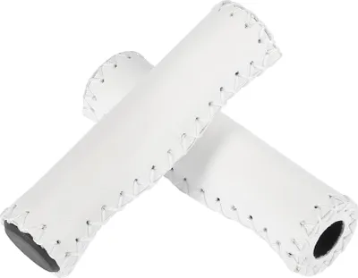 Image de 1 Paire Faux Cuir Rétro Guidon Poignées Couvercle pour Bicyclette Blanc
