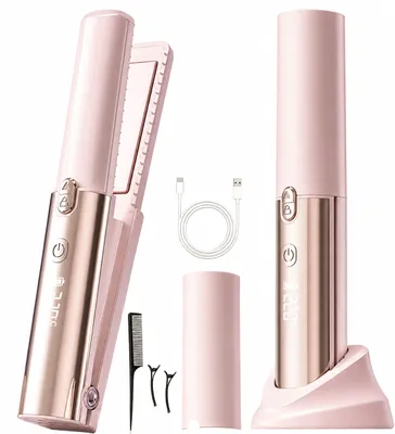 Produktbild von Glätteisen Kabelloser 2-in-1 Haarglätter & Lockenstyler, Mini-Reiseglätteisen 160–220 °C, USB-C,5 Temperaturstufen und Schnellheizung