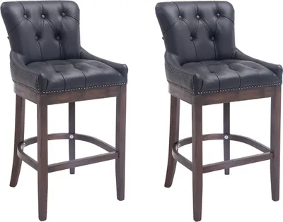 Produktbild von CLP 2er Set Barhocker Lakewood Echtleder gepolstert schwarz Gestell Farbe antik