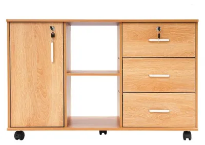 Image de Armoire d'archives – Armoire à dossiers – Armoire de rangement – Armoire de bureau – Bloc de tiroirs – Armoire mobile avec serrure – 90x34x59 cm – Couleur bois