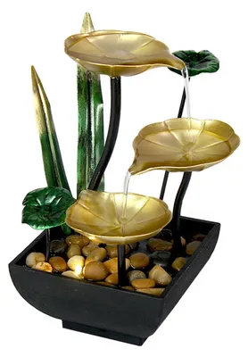 Produktbild von Entspannender Tischbrunnen mit Steinen, 3-stufigem Lotusblatt-Wasserfall und Beleuchtung für die Inneneinrichtung von Schlafzimmern und Wohnzimmern.