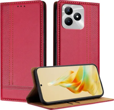 Produktbild von Handyhülle für Realme C53 4G Leder Flip Klappbare Schutzhülle mit Standfunktion Rot