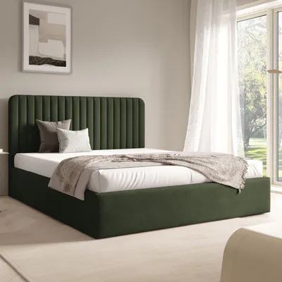 Zdjęcie produktu dla FURNISTAR Sofa BEA II z pojemnikiem 160x200 | Podwójna z miejscem do przechowywania i stelażem | Wygląd typu boxspring | Bez materaca | Sypialnia – ciemnozielona