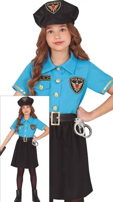 Productafbeelding van Politie-avonturenkostuum, carnavalsuniform, hoofddeksel, accessoires, carnaval, leuk, maat: 110/116, kleur: blauw