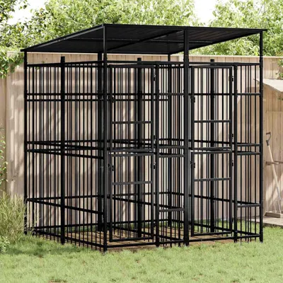 Produktbild von vidaXL Outdoor-Hundezwinger mit Dach Stahl 3,69 m²