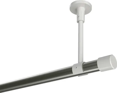 Produktbild von Interdeco Gardinenstange / Vorhangstange Edelstahl-Optik / Weiß, Typ Sonette Santo (Kappe) ohne Ringe, Deckenmontage, 20 mm Ø 1-läufig, 120 cm