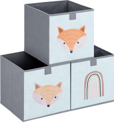 Navaris Kinder Aufbewahrungsbox 3er Set - Regal Aufbewahrung 28 x 28 x 28 cm Spielzeugkiste - 3x Spielzeug Box faltbar für Kinderzimmer - Tier Motiv